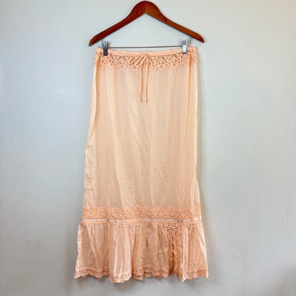 Free People Intimately Embroidery Peach Maxi Skirt Size Small NWT - Picture 1 of 9